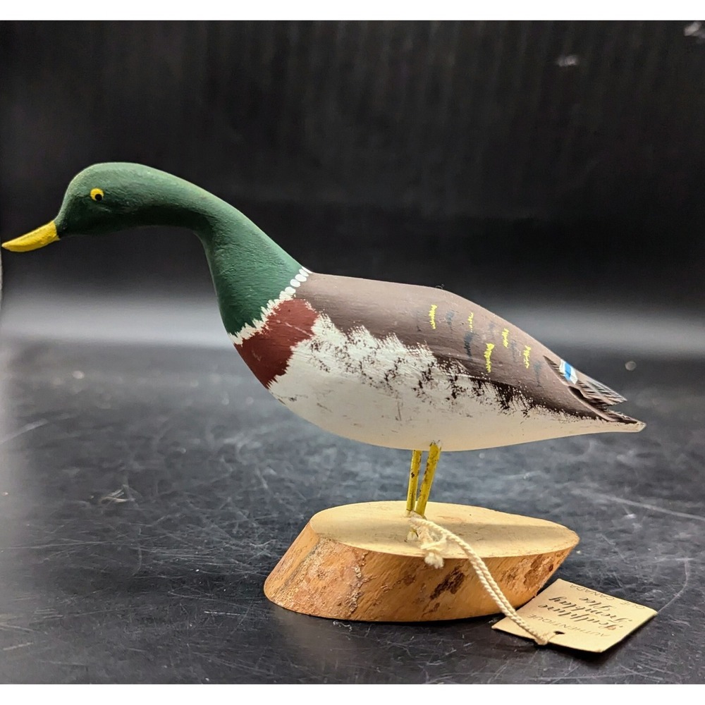 VTG Carved‎ Wood Wooden Duck Mallard Figurine Tremblay Quebec Folk Art 7"